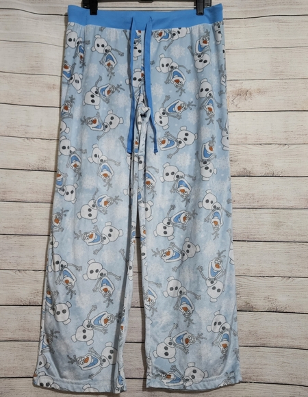 Disney Other - Disney Frozen Pajama Pants Blue Velvet Olaf Snowman Sleep Winter Pj's Womens L